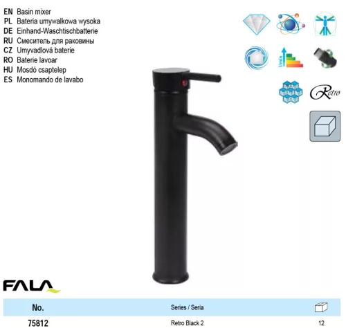 FALA75812 Mosdó csaptelep + tartozékok Retro Black 2