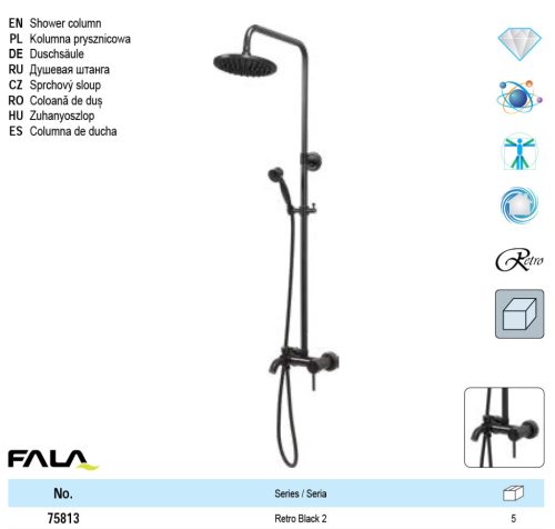 FALA75813 Zuhanyoszlop Retro Black 2