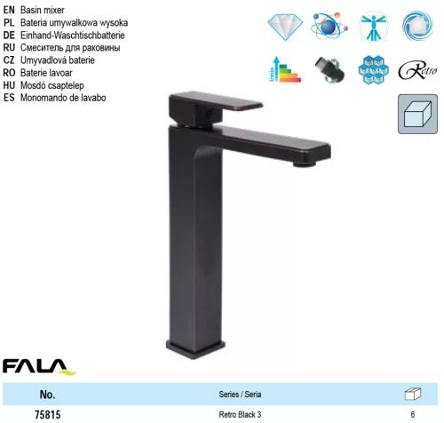 FALA75815 Mosdó csaptelep + tartozékok Retro Black 3