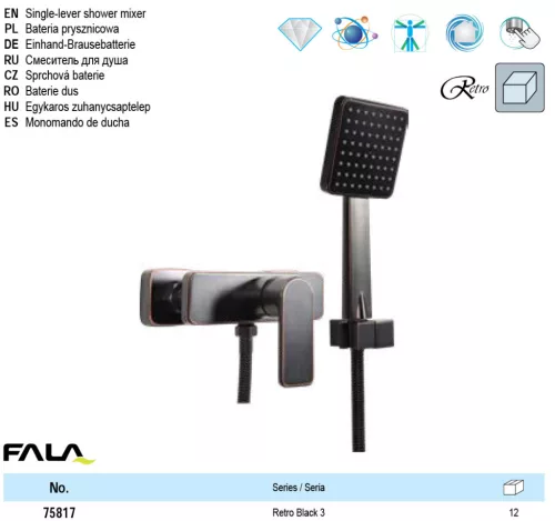 FALA75817 Zuhany csaptelep + tartozékok Retro Black 3
