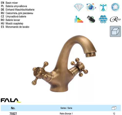 FALA75827 Mosdó csaptelep + tartozékok Retro Bronze 1