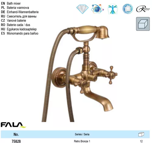 FALA75828 Kád csaptelep + tartozékok Retro Bronze 1
