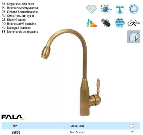 FALA75830 Mosogató csaptelep + tartozékok Retro Bronze 1