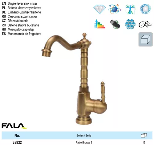 FALA75832 Mosogató csaptelep + tartozékok Retro Bronze 3