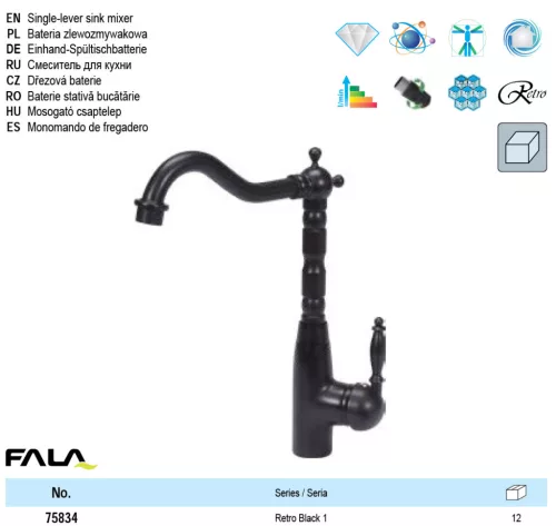 FALA75834 Mosogató csaptelep + tartozékok Retro Black 1