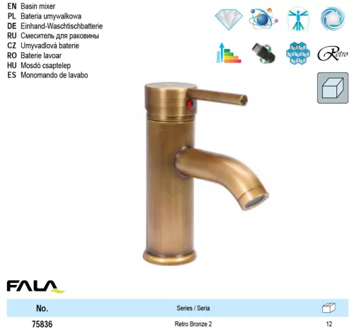 FALA75836 Mosdó csaptelep + tartozékok Retro Bronze 2
