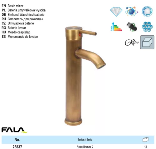 FALA75837 Mosdó csaptelep + tartozékok Retro Bronze 2