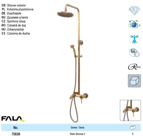 FALA75838 Zuhanyoszlop Retro Bronze 2