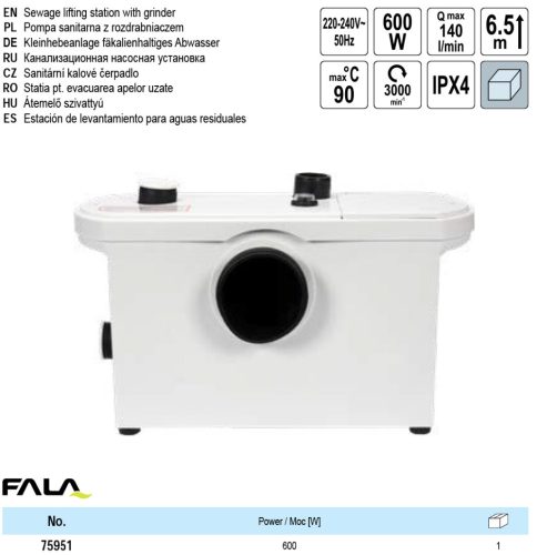 FALA75951 Darálós szennyvíz szivattyú 600W