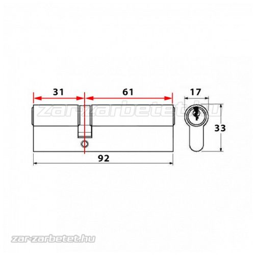 Titan K66 zárbetét 31x61 gombos ASC (G=Hosszabb)
