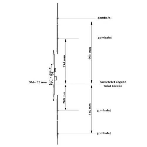 Euro-Elzett MultiModul H600 komp. többpontos zár kilincsm. 35/92/16 - 4 gomba osztott előlap (402|001|403)