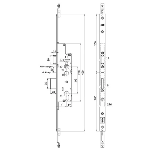 Euro-Elzett MultiModul Komfort Lefelé záró Főzár 45/92 Kulcsműködtetésű (MMK 45/92/16/8/400)(EE-MM008)