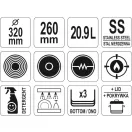 YATO YG-00005 GASTRO Fazék fedővel 20,9 liter 320 x 260 mm inox