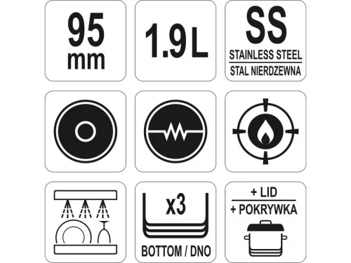 YATO YG-00021 GASTRO Lábas fedővel 1,9 liter 160 x 95 mm inox