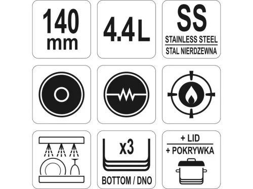 YATO YG-00022 GASTRO Lábas fedővel 4,4 liter 200 x 140 mm inox