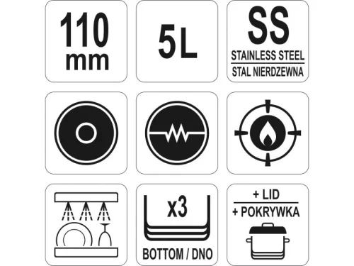 YATO YG-00041 GASTRO Lábas fedővel 5 liter 240 x 110 mm inox