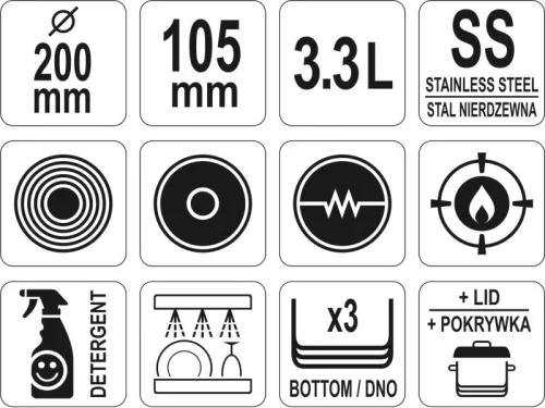 YATO YG-00061 GASTRO Nyeles lábas fedővel 3,3 liter 200 mm inox