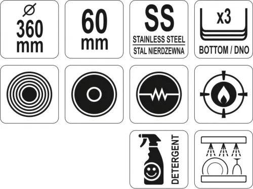 YATO YG-00104 GASTRO Serpenyő 6,1 liter 360 x 60 mm inox