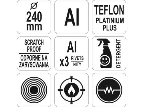 YATO YG-00160 GASTRO Serpenyő teflon bevonattal indukciós 240 mm Alumínium