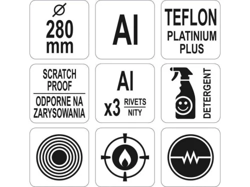 YATO YG-00161 GASTRO Serpenyő teflon bevonattal indukciós 280 mm Alumínium