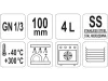 YATO YG-00273 GASTRO Inox betét 100 mm GN 1/3