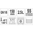 YATO YG-00292 GASTRO Inox betét 150 mm GN 1/6