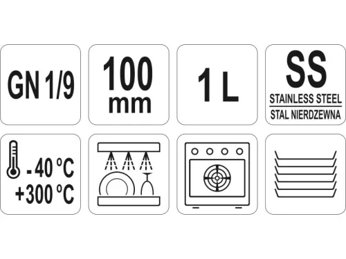 YATO YG-00296 GASTRO Inox betét 100 mm GN 1/9