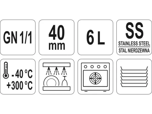 YATO YG-00341 GASTRO Inox betét 40 mm GN 1/1
