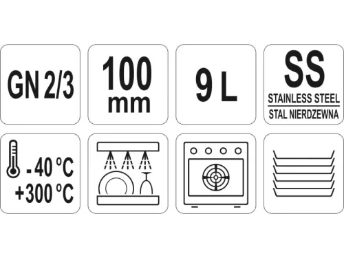 YATO YG-00361 GASTRO Inox betét 100 mm GN 1/2