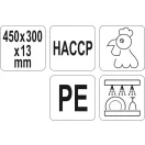 YATO YG-02172 GASTRO Vágódeszka 450 x 300 x 13 mm PE sárga