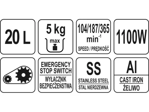 YATO YG-03021 GASTRO Tálas mixer 20 liter 1100 W