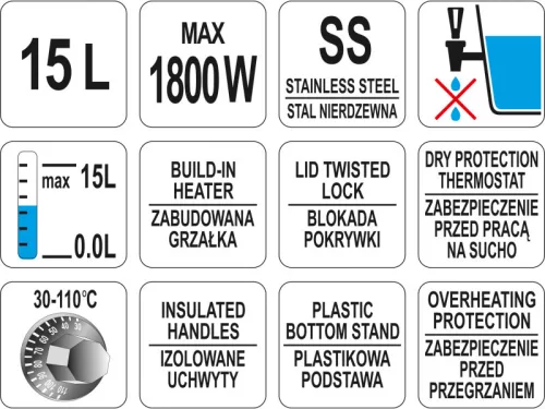 YATO YG-04315 GASTRO Ital melegentartó 15 liter 1500-1800 W inox