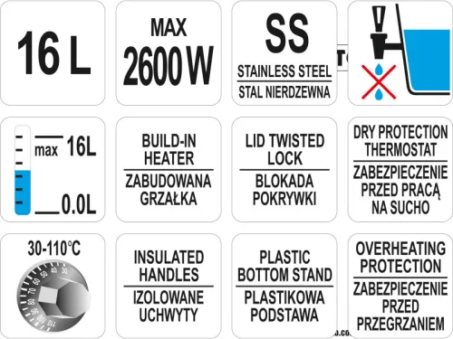 YATO YG-04318 GASTRO Ital melegentartó 16 liter 2100-2600 W inox