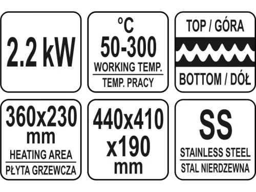 YATO YG-04557 GASTRO Kontaktgrill 440 mm 2200 W bordázott sütőlap