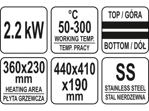 YATO YG-04558 GASTRO Kontaktgrill 440 mm 2200 W lapos sütőlap