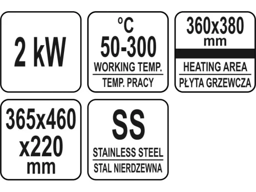 YATO YG-04584 GASTRO Grill 360 mm 2000 W lapos sütőlap