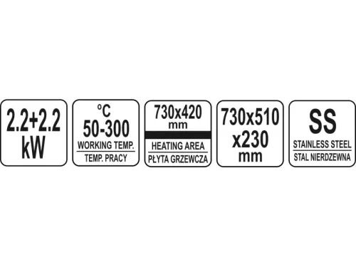 YATO YG-04588 GASTRO Dupla grill 730 mm 2 x 2200 W lapos sütőlap