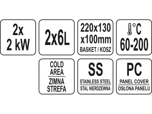 YATO YG-04620 GASTRO Dupla olajsütő 2 x 3,5 liter 2 x 2000 W