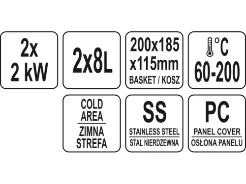 YATO YG-04621 GASTRO Asztali olajsütő 2 x 5 liter 2 x 2000 W