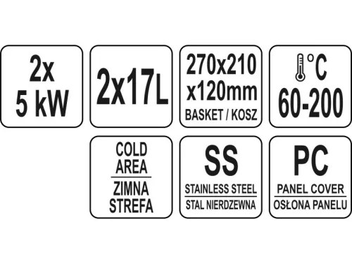 YATO YG-04624 GASTRO Asztali olajsütő 2 x 11,5 liter 2 x 5000 W