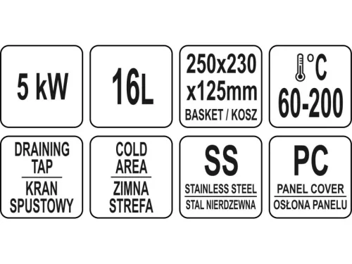 YATO YG-04630 GASTRO Asztali olajsütő 12 liter 5000 W leeresztőcsappal