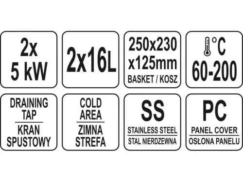 YATO YG-04634 GASTRO Asztali olajsütő 12 liter 5000 W leeresztőcsappal