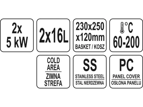 YATO YG-04638 GASTRO Olajsütő 2 x 11,5 liter 2 x 5000 W