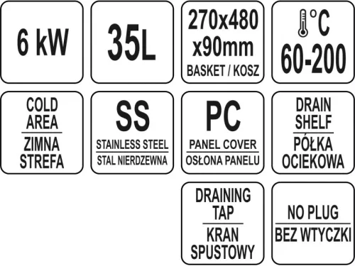 YATO YG-04641 GASTRO Asztali olajsütő 26,5 liter 6000 W leeresztőcsappal