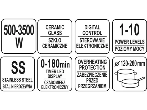 YATO YG-04701 GASTRO Asztali indukciós főzőlap 500-3500 W LED kijelzővel