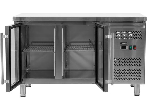 YATO YG-05252 Két üvegajtós rozsdamentes hűtőasztal 700-as széria 1360x700x850mm
