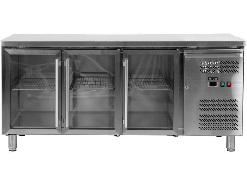 YATO YG-05257 Három üvegajtós rozsdamentes hűtőasztal 700-as széria 417L 1795x700x850mm
