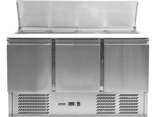 YATO YG-05290 Háromajtós rozsdamentes hűtőasztal rozsdamentes fedéllel 700-as széria 368L 1365x700x876mm