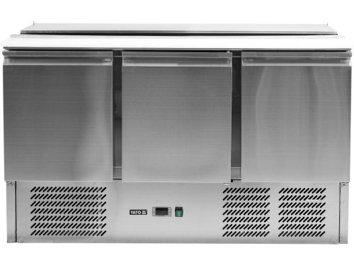 YATO YG-05290 Háromajtós rozsdamentes hűtőasztal rozsdamentes fedéllel 700-as széria 368L 1365x700x876mm