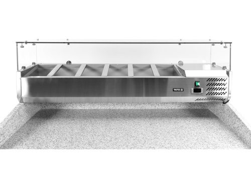 YATO YG-05305 Háromajtós rozsdamentes bővített pizzaasztal gránit munkapúlttal 700-as széria 368L 1400x700x1020 (asztal), 1400x335x435 (bővítmény) mm